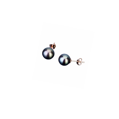 Серьги-пуссеты с круглыми жемчужинами 8-8,5мм ААА черного цвета