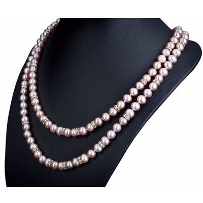 Двухрядное ожерелье из розового жемчуга 7-7,5мм АА